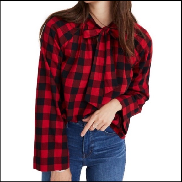 Madewell Tops - HostPick🛍 Madewell Tie-Neck Popover Buffalo Check